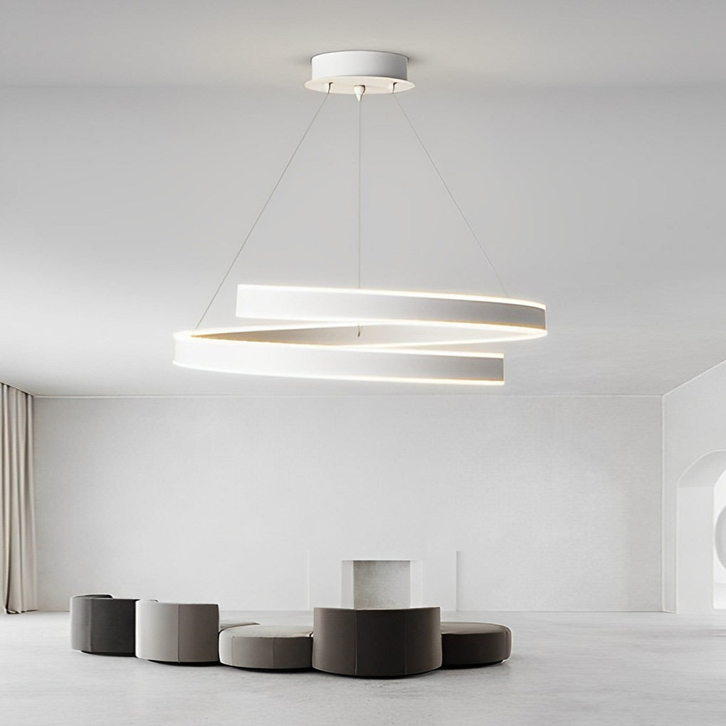 Rotating Ring Creative Three Step Dimming LED White Nordic Chandelier Design