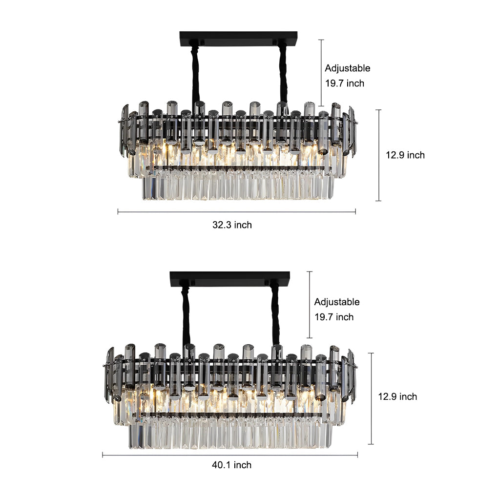 Long Rectangular Three Step Dimming LED Crystal Postmodern Chandelier Design