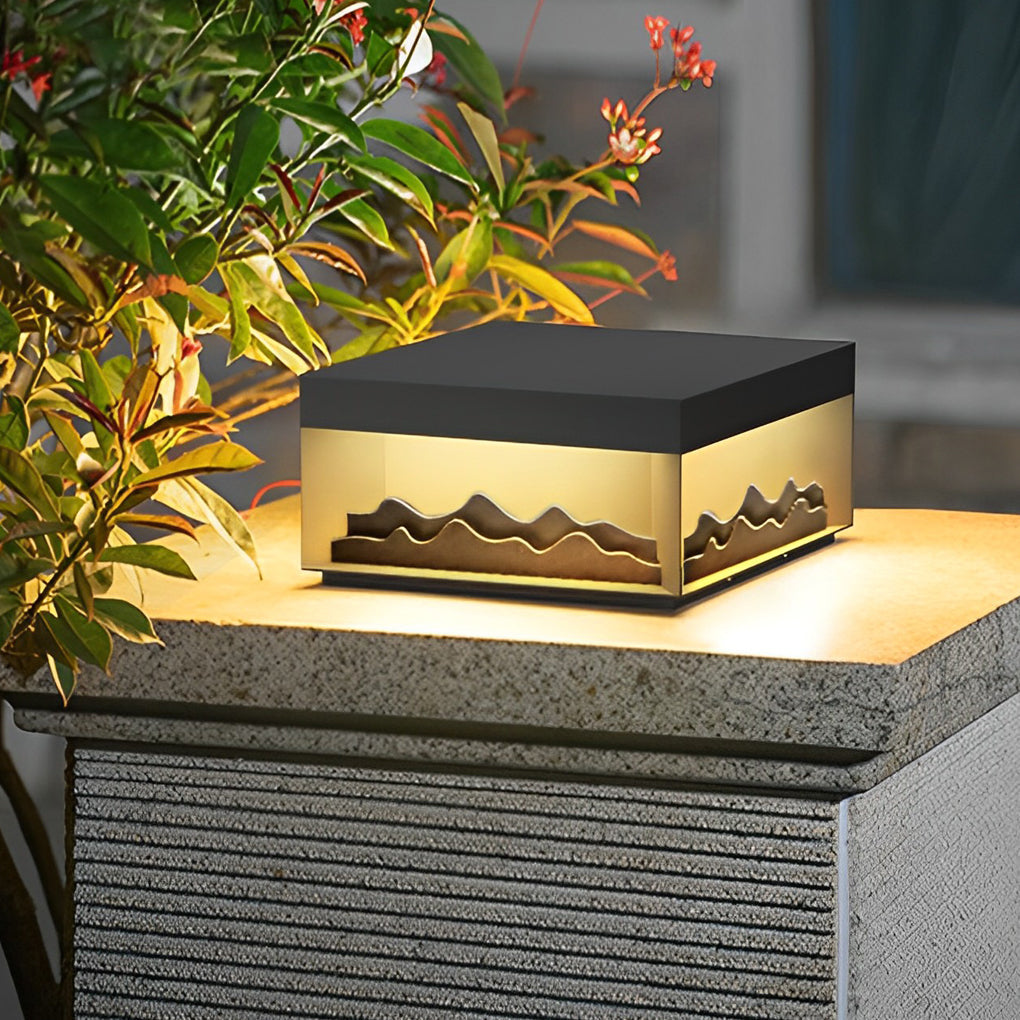 Mountain Scenery LED Waterproof Black Modern Solar Fence Post Lights - Dazuma