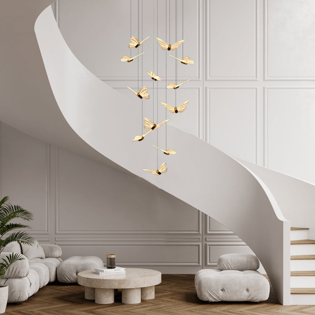 Small Butterflies Creative Three Step Dimming Modern Long Chandelier Design