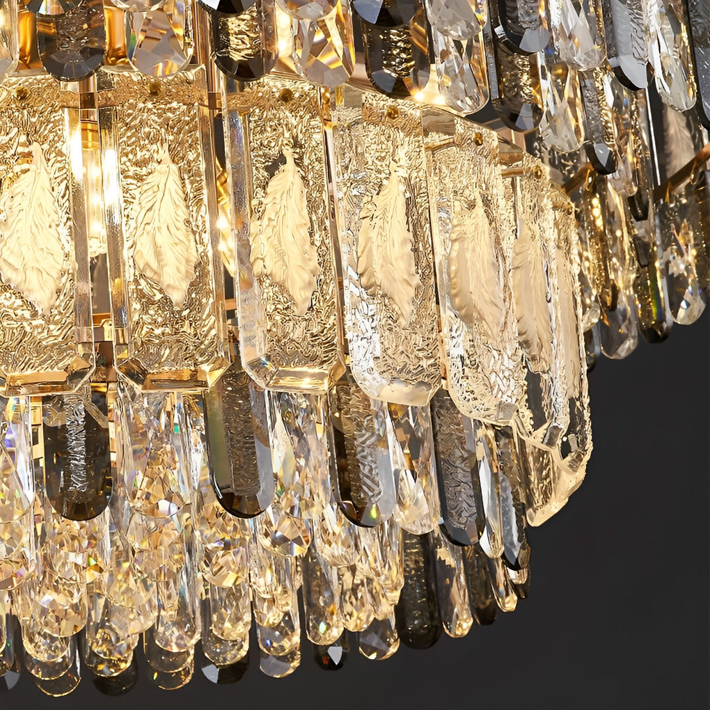 Round Three Step Dimming LED Crystal Strips Postmodern Chandelier Light Design