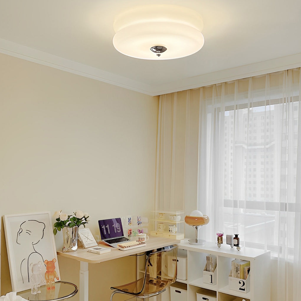 Round Glass Drum Three Step Dimming LED Nordic Ceiling Lighting Fixture