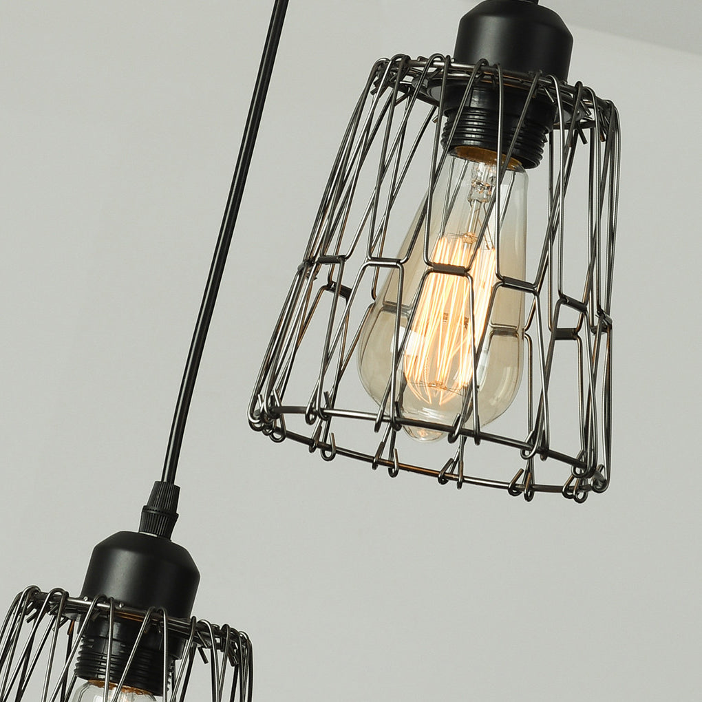3 Lights Changeable Shape Iron Cage Retro Industrial Style Chandelier Design