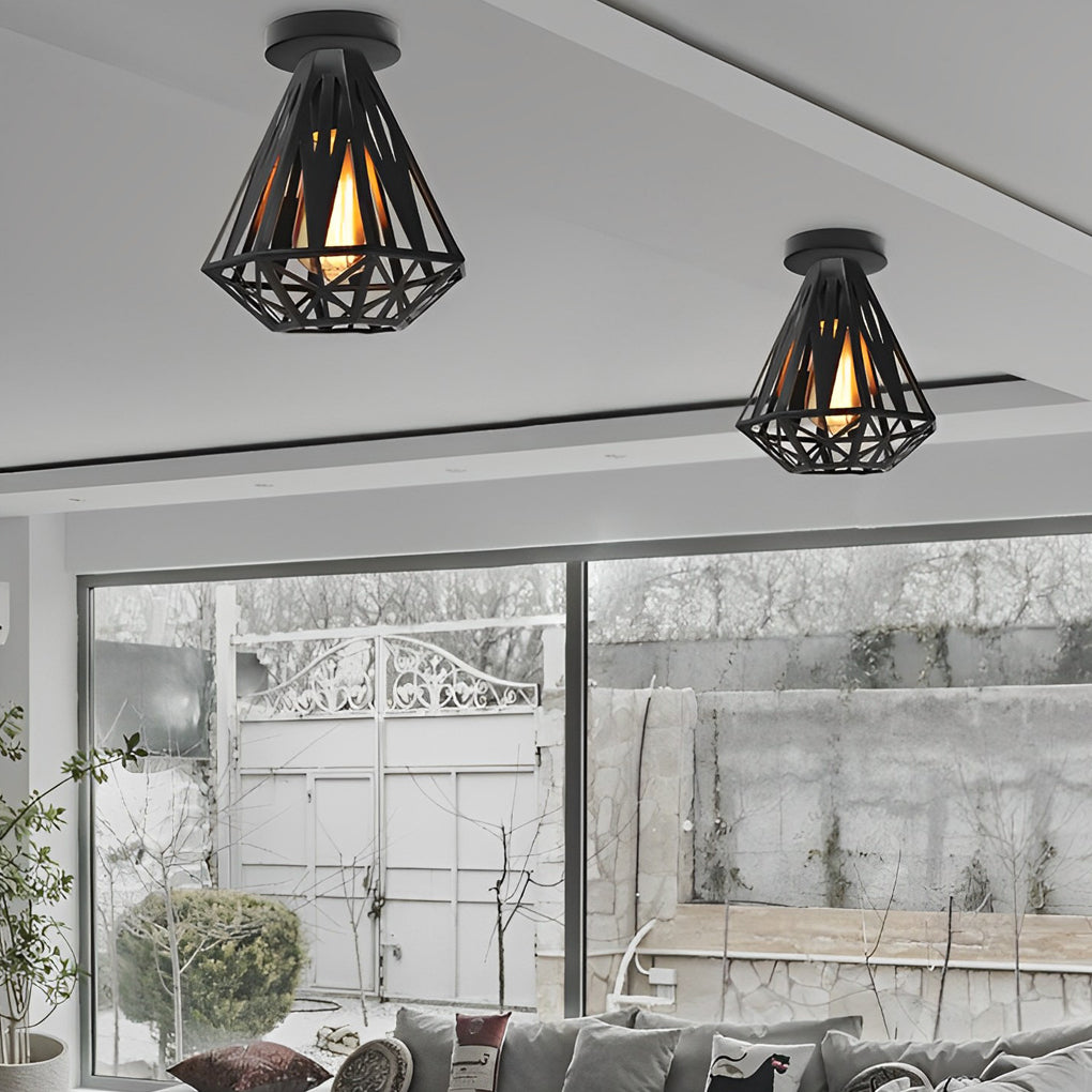 Retro Personality Iron Cage LED American Style Ceiling Lighting Fixture