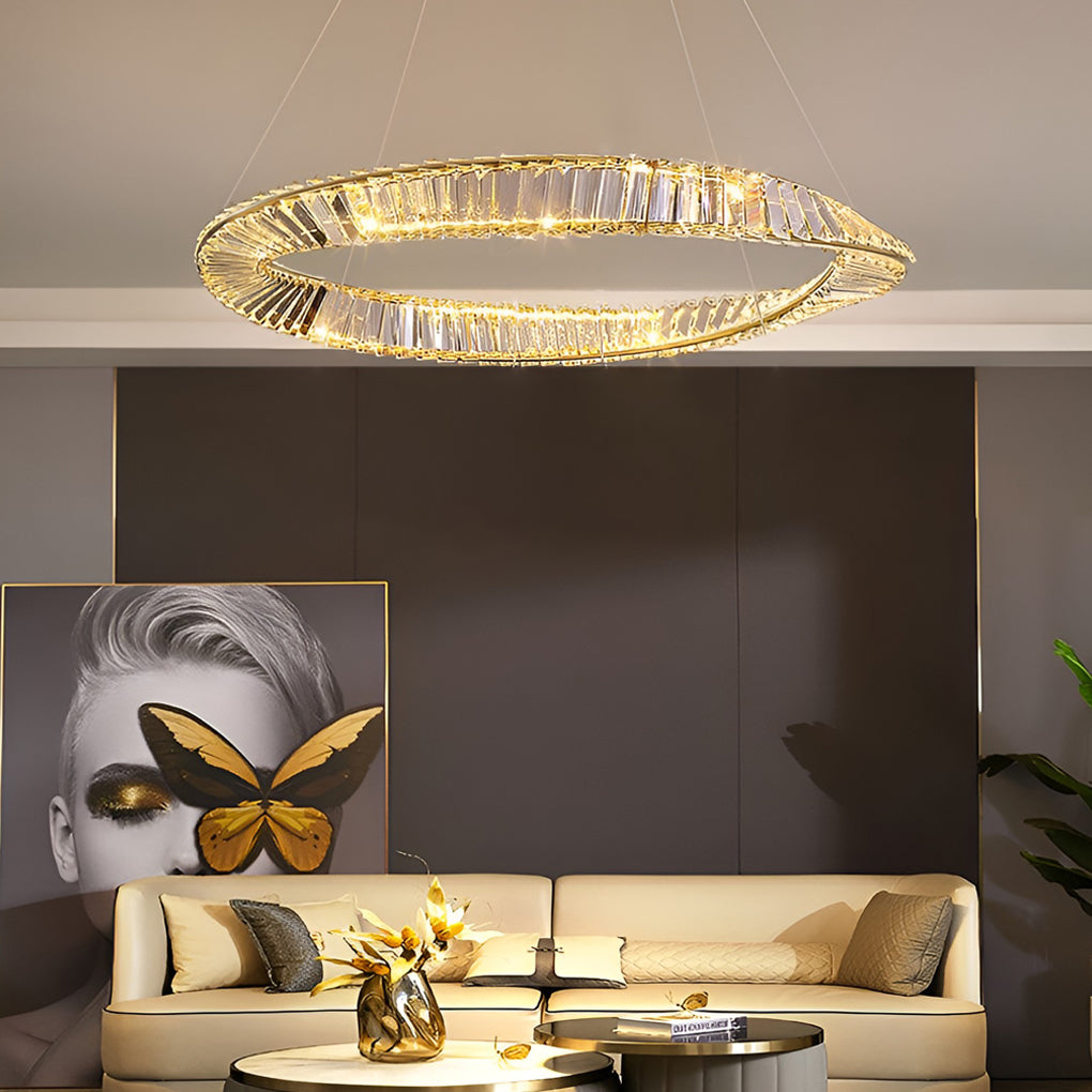 Creative Ring Stepless Dimming Electroplated Modern Crystal Chandelier Design