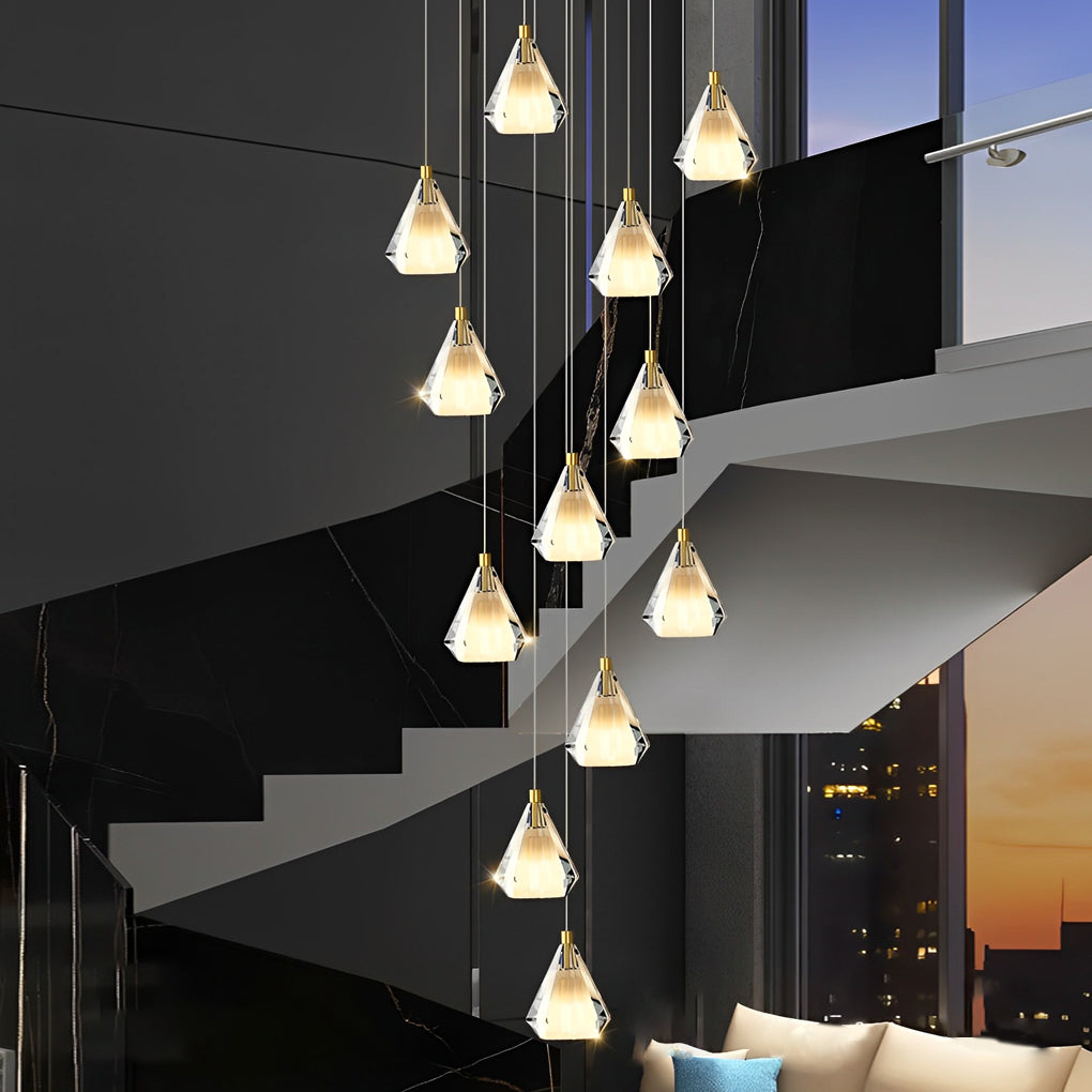 Creative Crystal Shade Three Step Dimming Nordic Staircase Chandelier Design