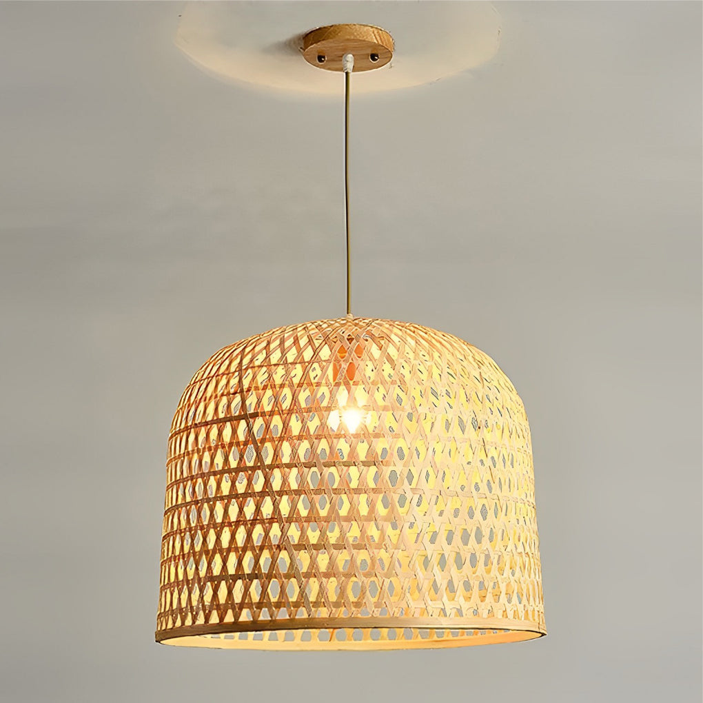 Round Bamboo Hand Woven Pendant Lighting Nature Inspired Country Ceiling Light