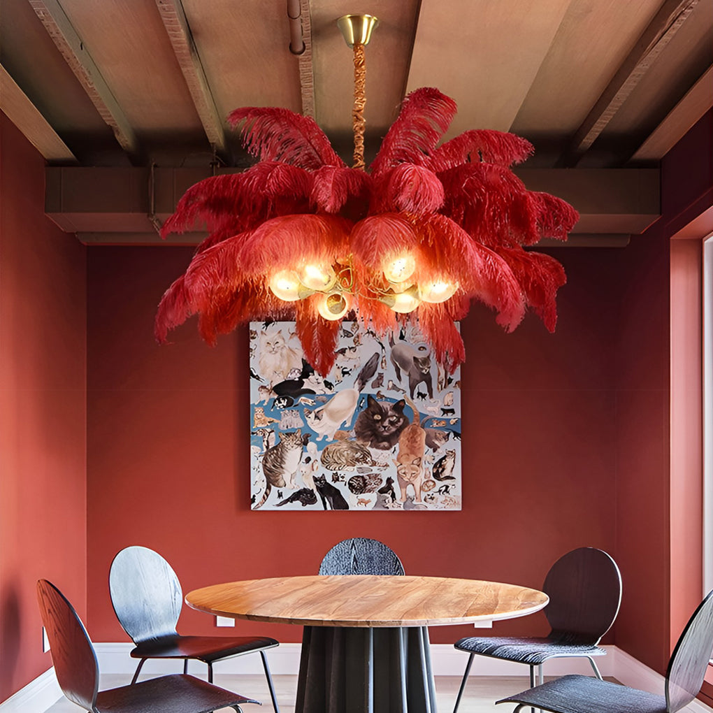 Creative Feathers Copper Ins Nordic Chandelier Flush Mount Ceiling Lighting