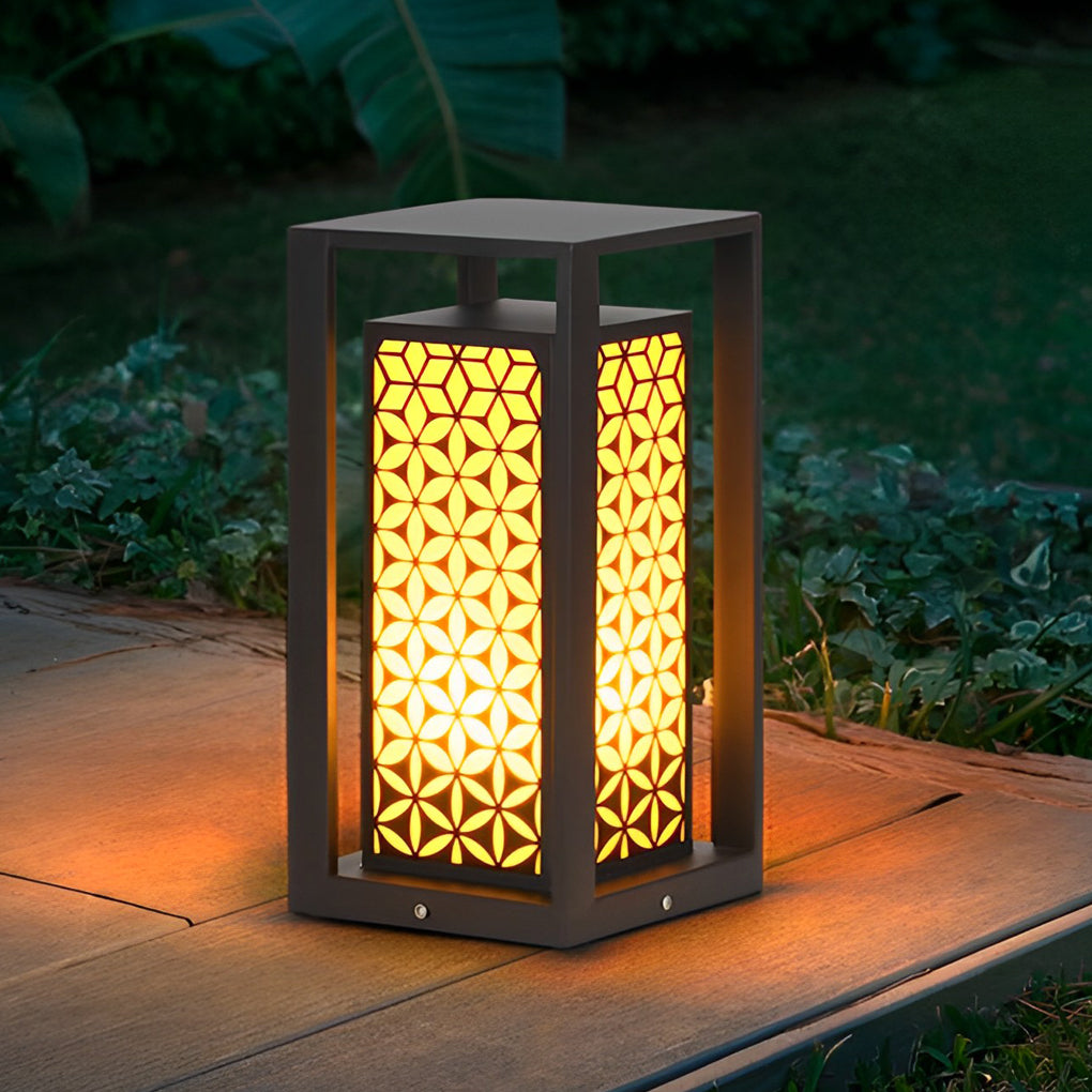 Unique Flower Pattern Waterproof Black Modern LED Lawn Lamp Path Lights - Dazuma