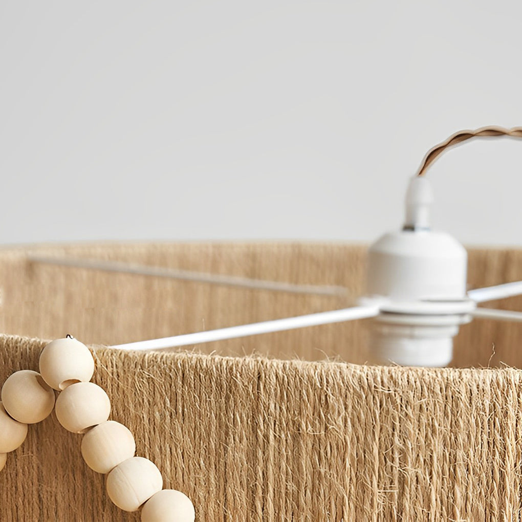 Round Twine Rope Wood Beads Tassels Boho Style Chandelier Pendant Light Fixture