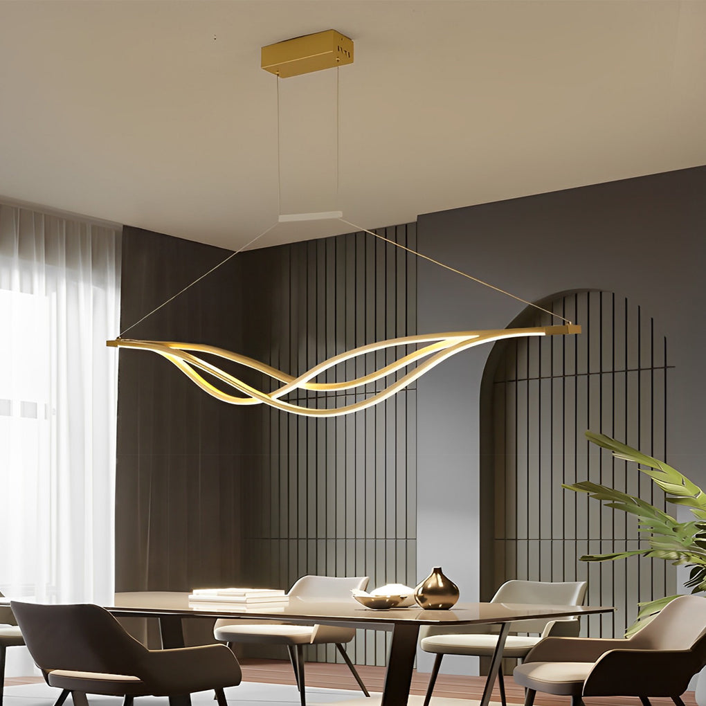Long Waves Lines Stepless Dimming with Remote Nordic Chandelier Light Design