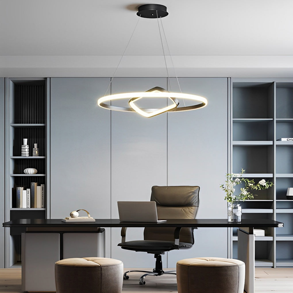 Adjustable Round Oval LED Stepless Dimming Black Modern Chandelier Design