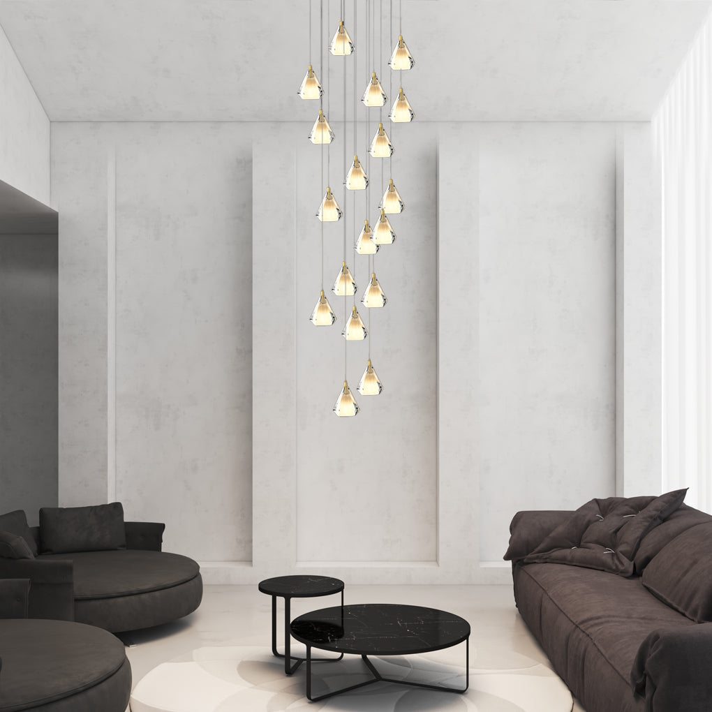 Creative Crystal Shade Three Step Dimming Nordic Staircase Chandelier Design