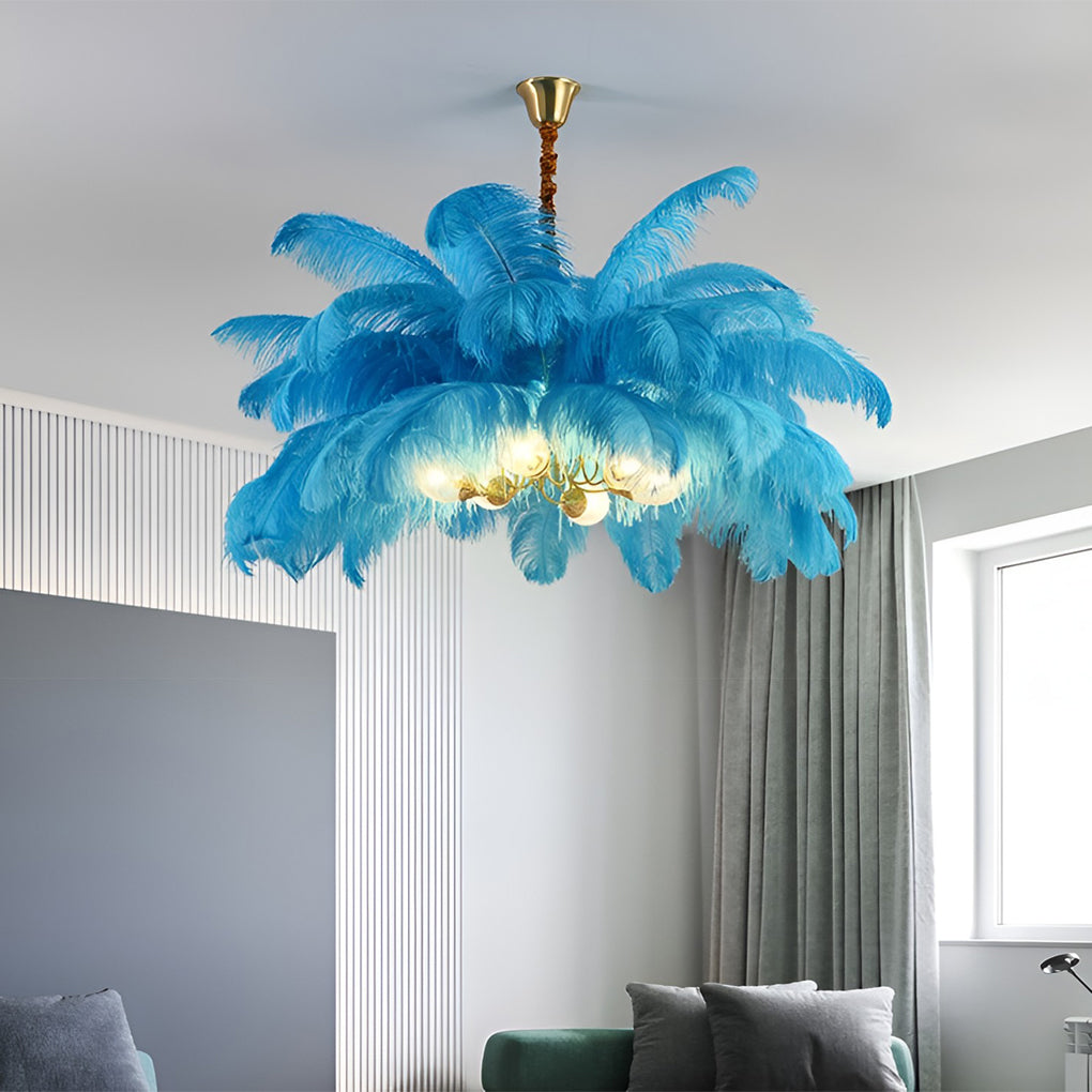 Creative Feathers Copper Ins Nordic Chandelier Flush Mount Ceiling Lighting