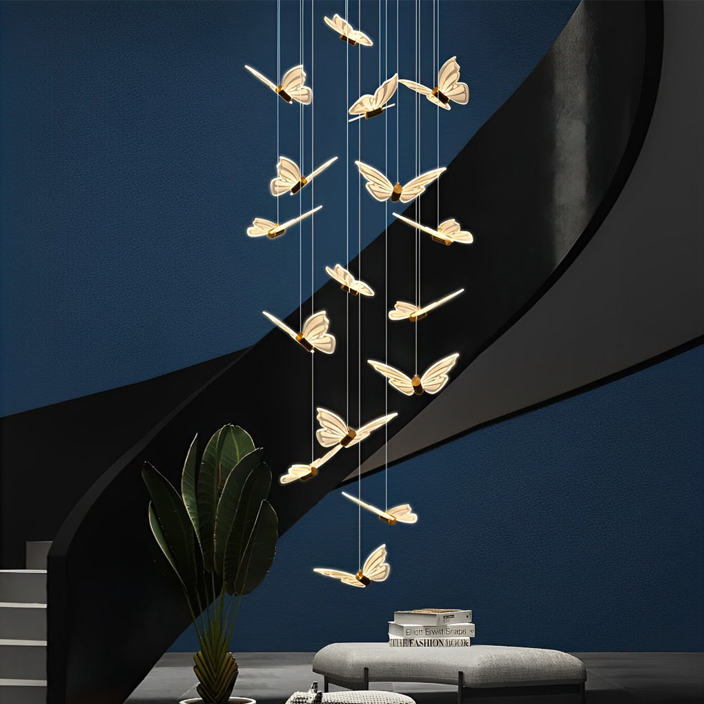 Small Butterflies Creative Three Step Dimming Modern Long Chandelier Design