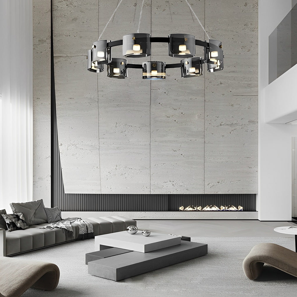 Circle Glass Stepless Dimming LED Brightness Memory Nordic Chandelier Design