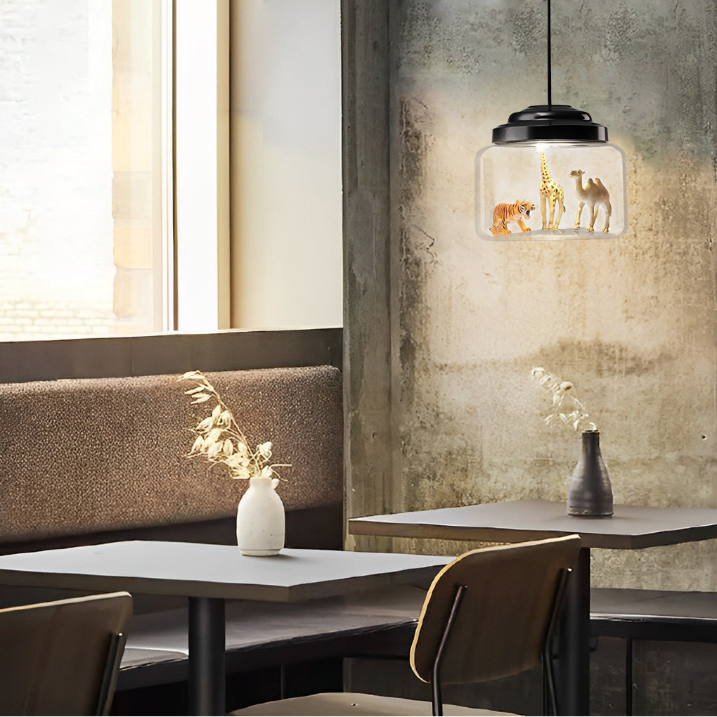 Personality Animal Model Decor Glass Jar LED Black Modern Pendant Lighting