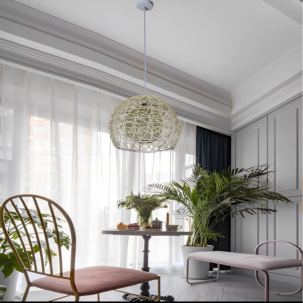 Round Double Layer Rattan Creative Ball Modern Chandelier Pendant Lighting