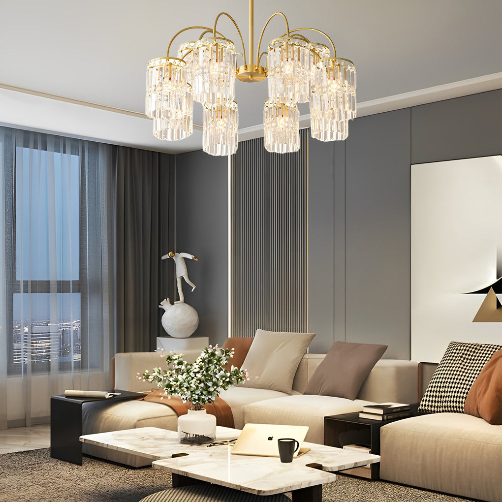 Crystal Shade Copper Curved Arms Luxury Post-Modern Chandelier Light Design