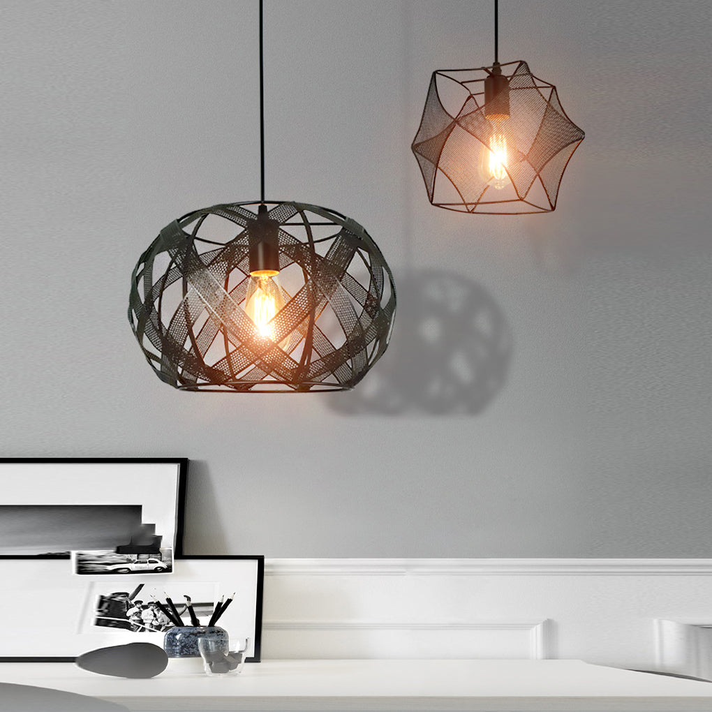 Retro Geometric Iron Mesh Black Industrial Style Chandelier Pendant Light Fixture
