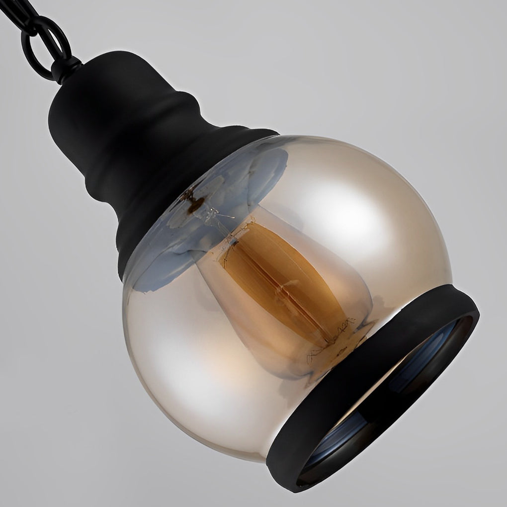Retro Glass Iron Lantern Shape American Country Style Amber Chandelier Design