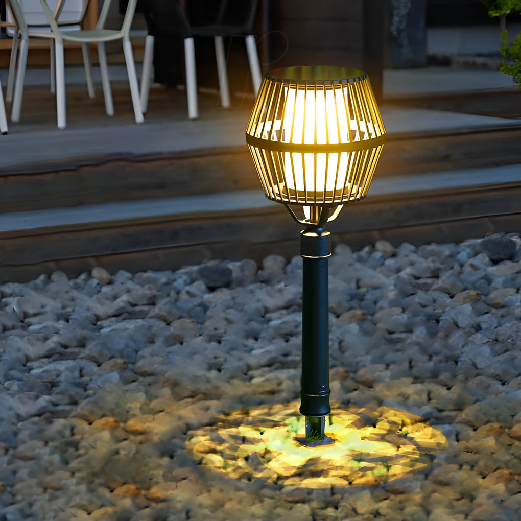 Modern Matte Black Solar Caged Lanterns
