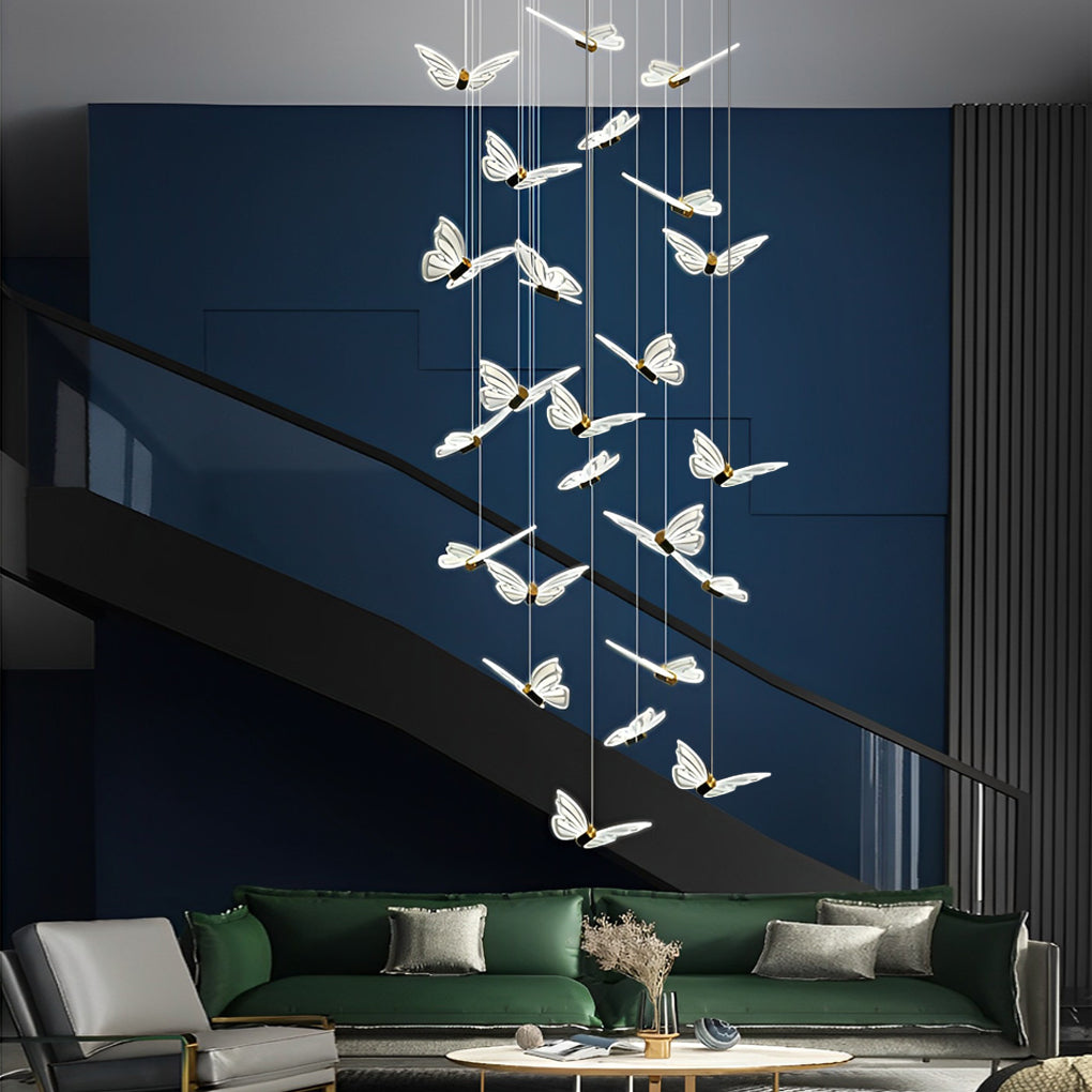 Small Butterflies Creative Three Step Dimming Modern Long Chandelier Design