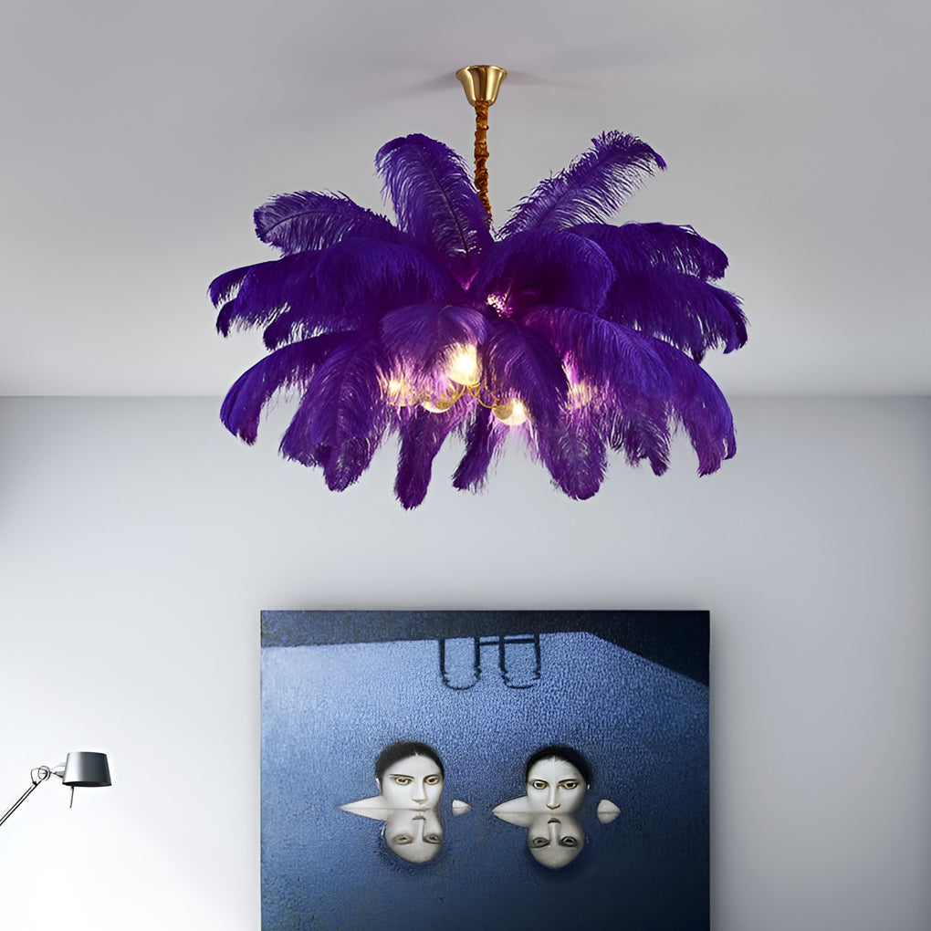 Creative Feathers Copper Ins Nordic Chandelier Flush Mount Ceiling Lighting