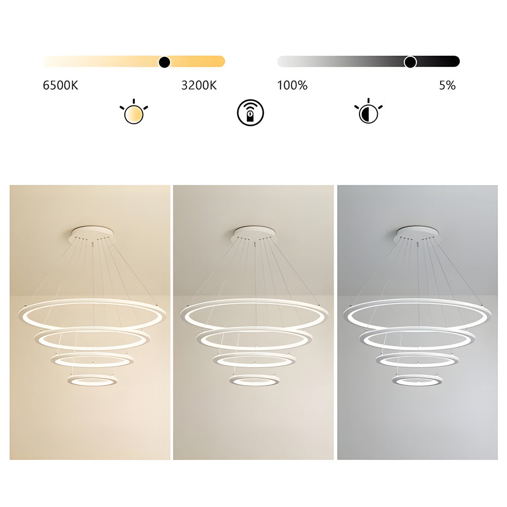 4 Rings Chandelier Light LED Mid-century Chandeliers with Remote Design