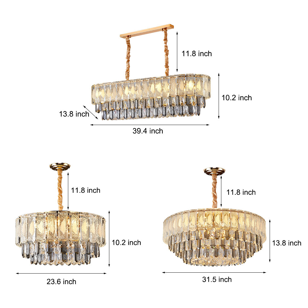 Round Three Step Dimming LED Crystal Strips Postmodern Chandelier Light Design