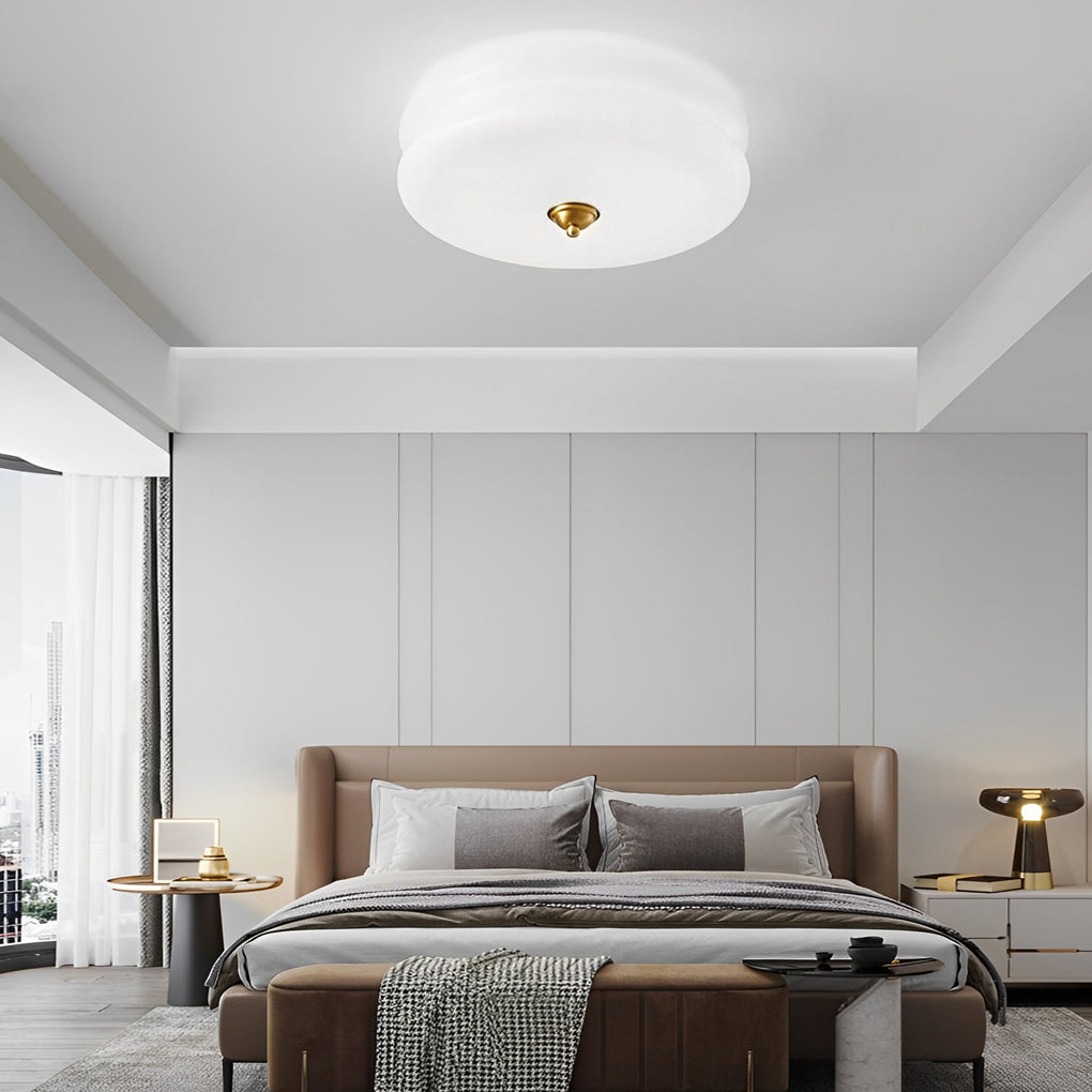 Round Glass Drum Three Step Dimming LED Nordic Ceiling Lighting Fixture
