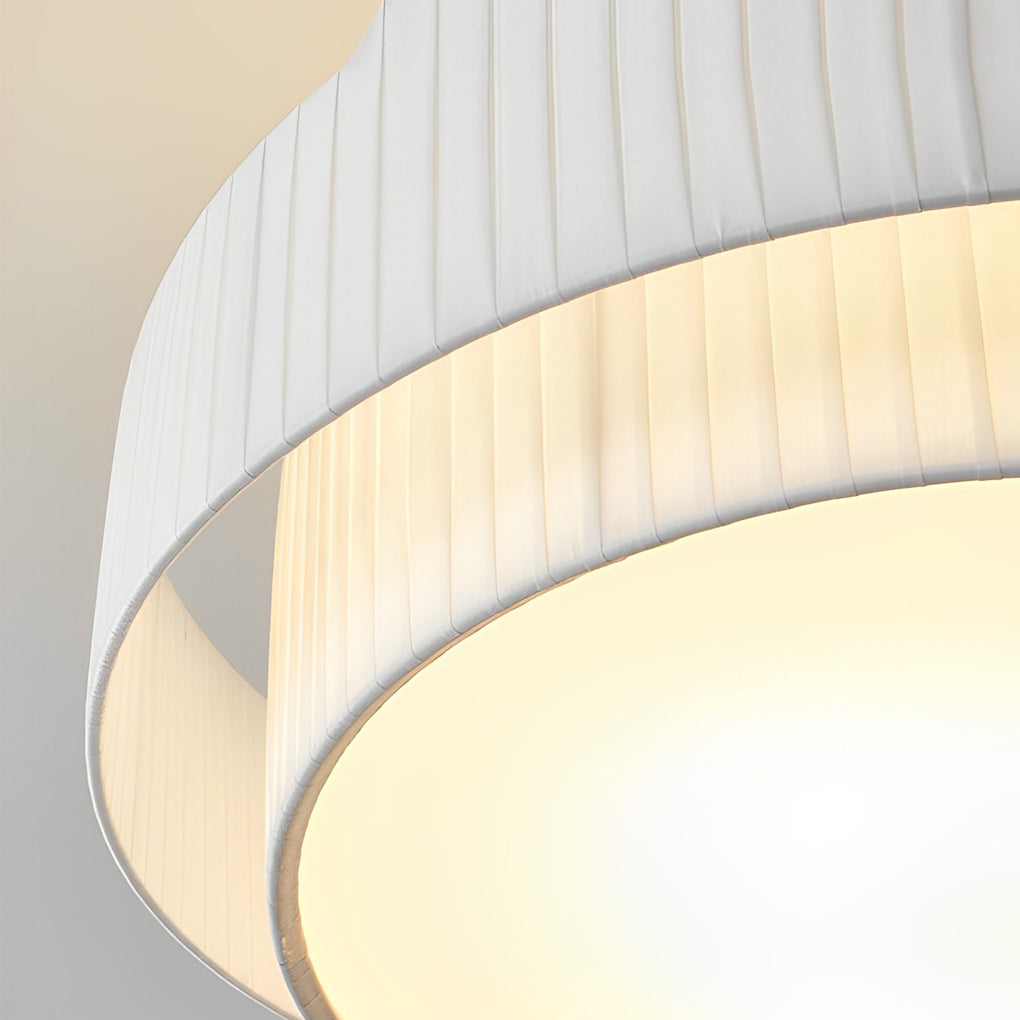 Double Layer Drum Pleated Fabric White Creative Nordic Chandelier Light Design