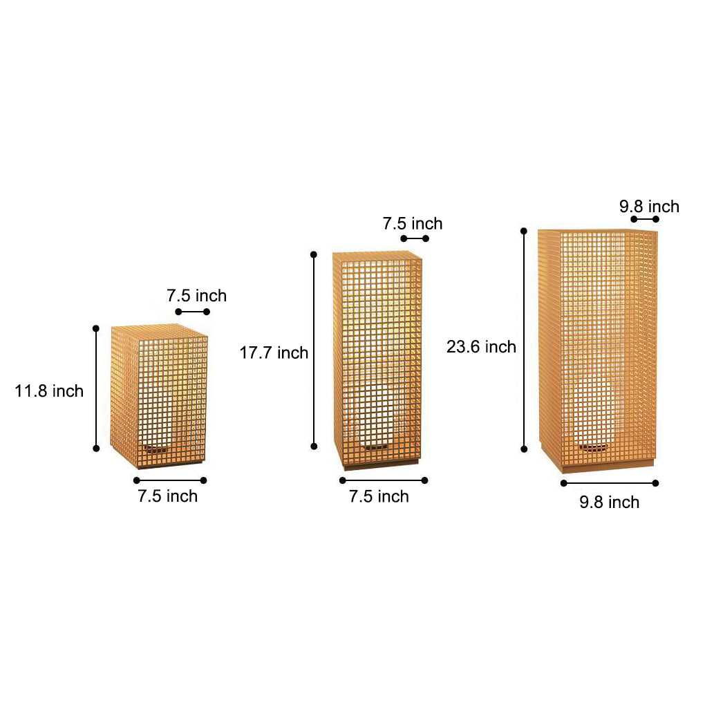 Artistic Gold Cuboid Pathway Bollard Lights with LED Solar or Hardwired Asian-Inspired Design