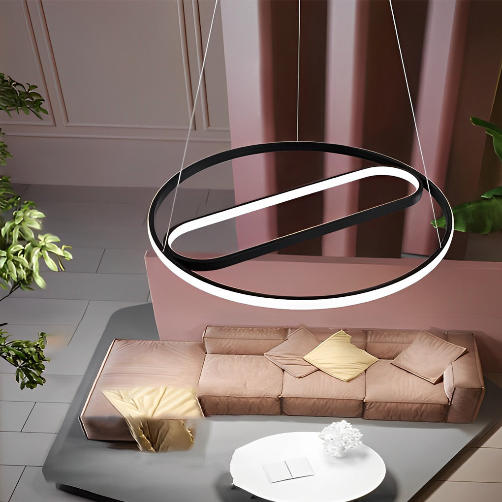 Adjustable Round Oval LED Stepless Dimming Black Modern Chandelier Design