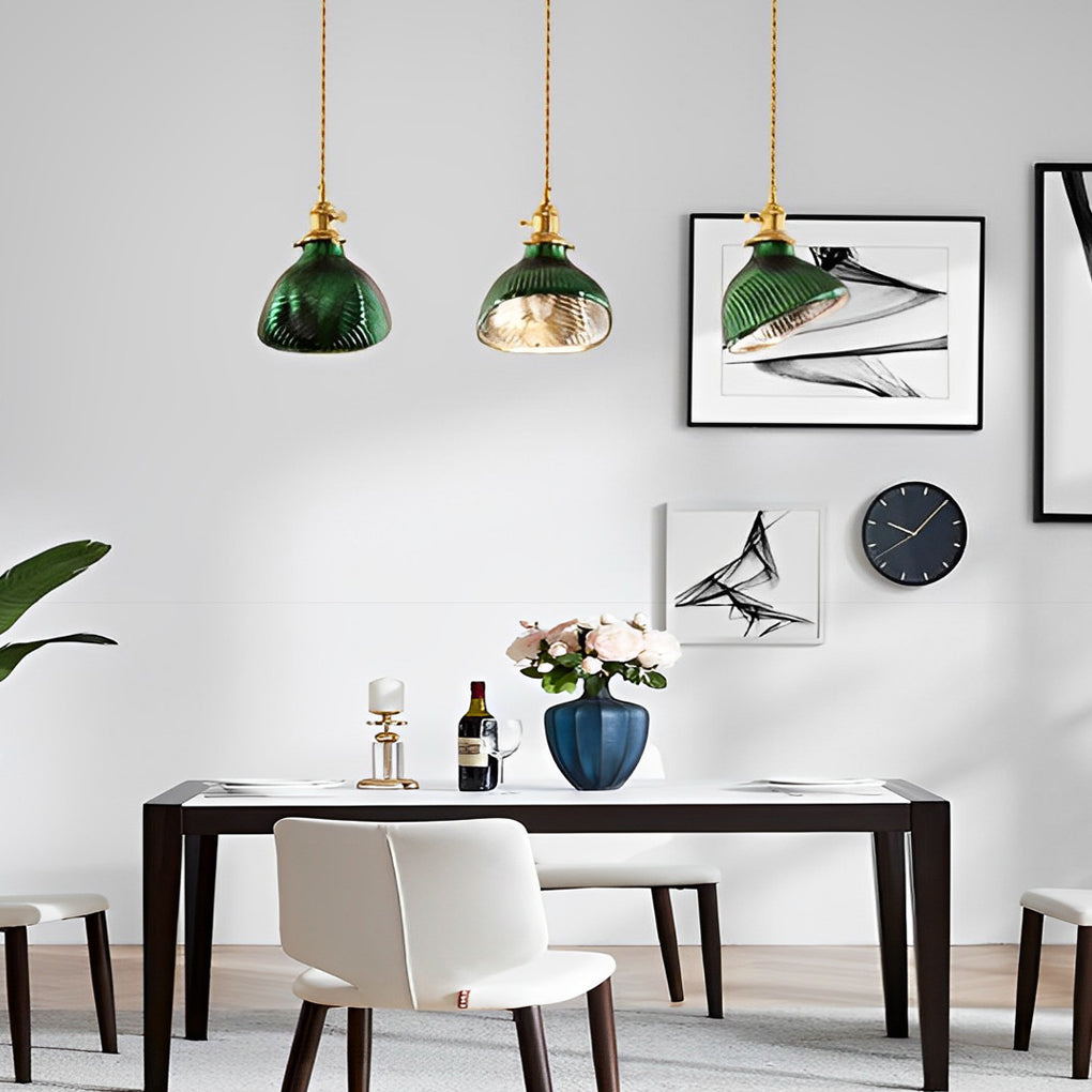 Creative Personality LED Copper Glass Green Retro Nordic Pendant Lightings