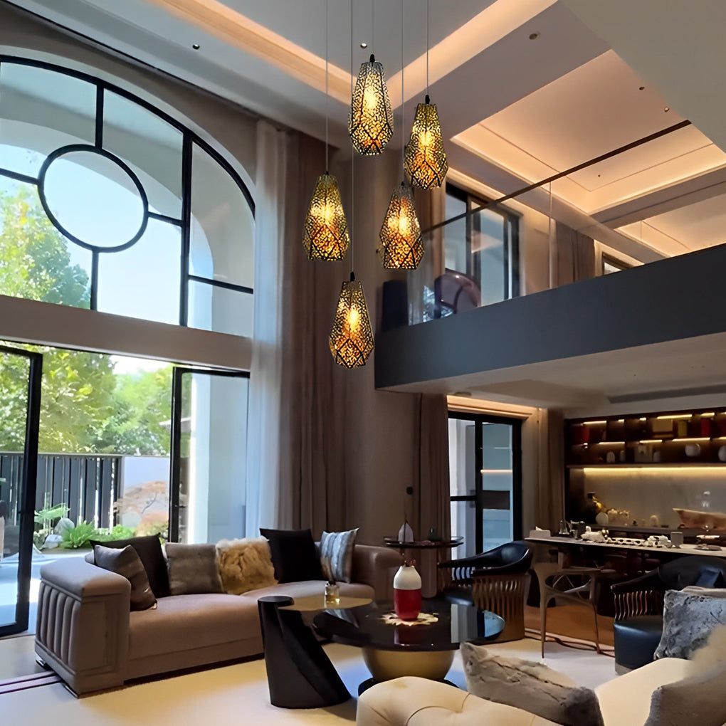 Hollow Stainless Steel Gourd Electroplated Postmodern Chandelier Design