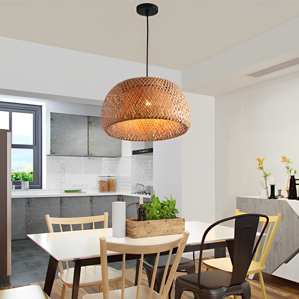 Creative Hand-woven Bamboo Lantern Three Step Dimming LED Chandelier Design