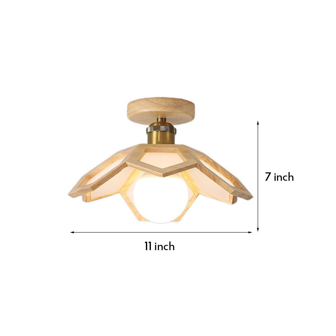 Wood Semi Flush Mount Light Modern Minimalist Lotus Light Design