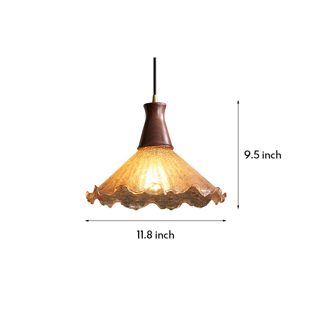 Brass Pendant Lighting Fixtures American Vintage Walnut Wood Cracked Glass Bedroom Light