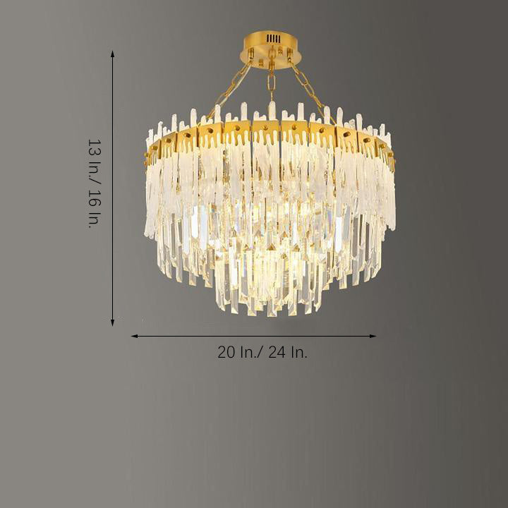 Nordic Style Round Gold Crystal Chandelier: 16” cord, Gold, Neutral Light Design