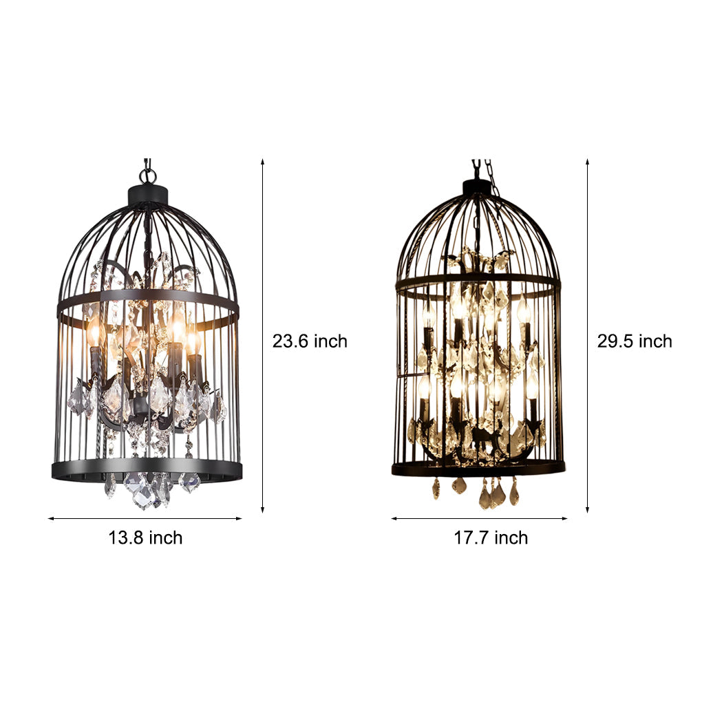 Birdcage Iron Crystal Ornaments Retro Industrial Style Chandelier Light Design