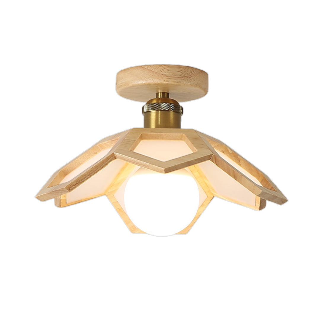 Wood Semi Flush Mount Light Modern Minimalist Lotus Light Design