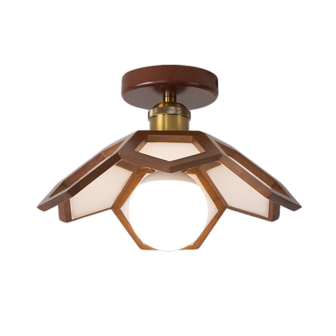 Wood Semi Flush Mount Light Modern Minimalist Lotus Light Design