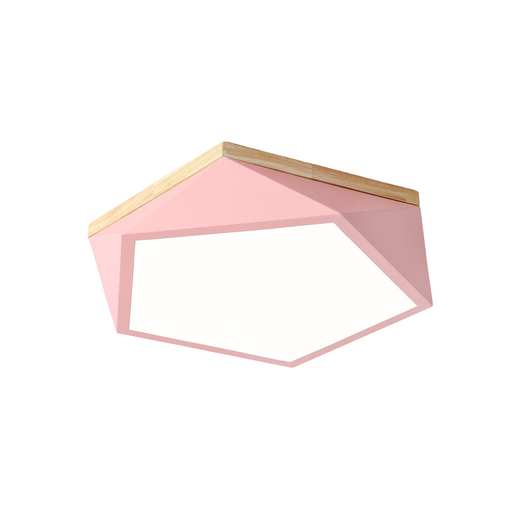 Colorful Flush Mount Ceiling Light Nordic Geometric Wooden Ceiling Light Fixture