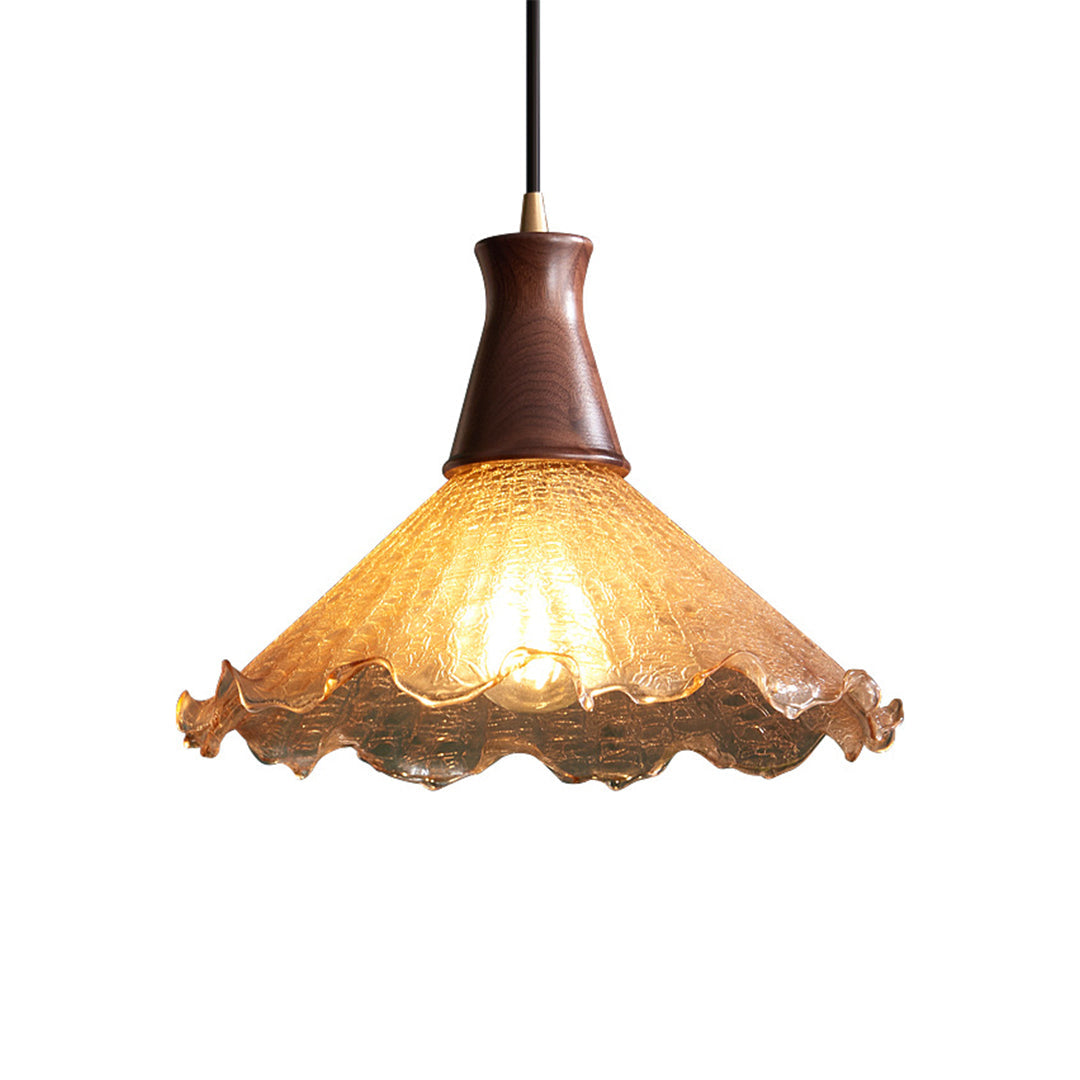Brass Pendant Lighting Fixtures American Vintage Walnut Wood Cracked Glass Bedroom Light
