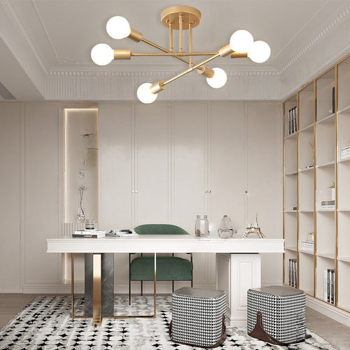 6-Lights Globe LED Sputnik Chandelier Modern Iron Ceiling Lighting