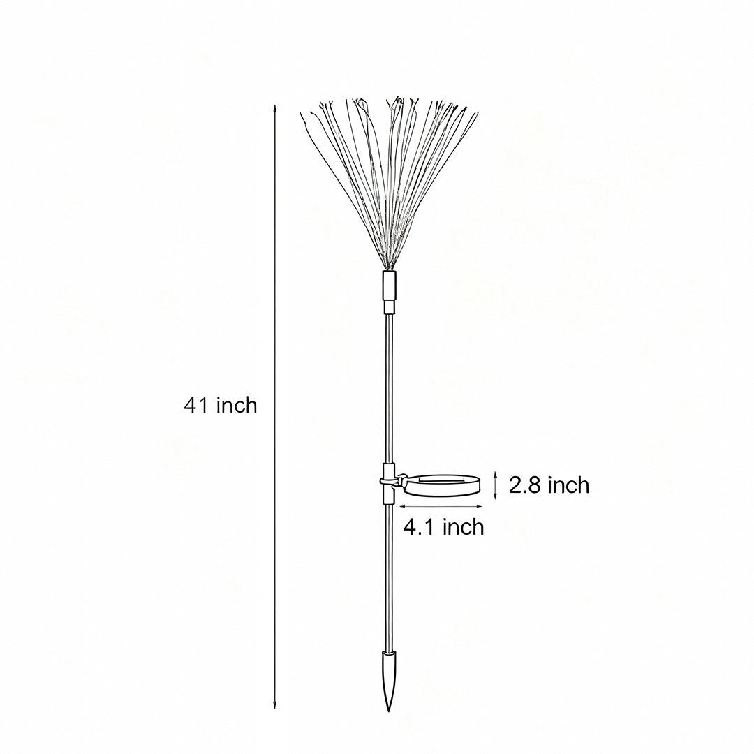 Dimension diagram of starburst garden lights, showing height and width for installation.