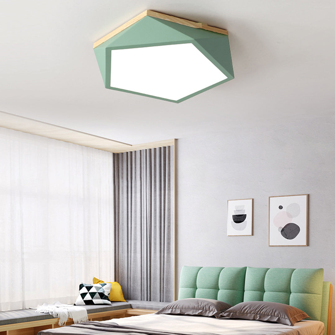 Colorful Flush Mount Ceiling Light Nordic Geometric Wooden Ceiling Light Fixture