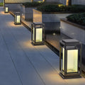 Outdoor Glass Lanterns Industrial Black Weatherproof Square Lawn Light