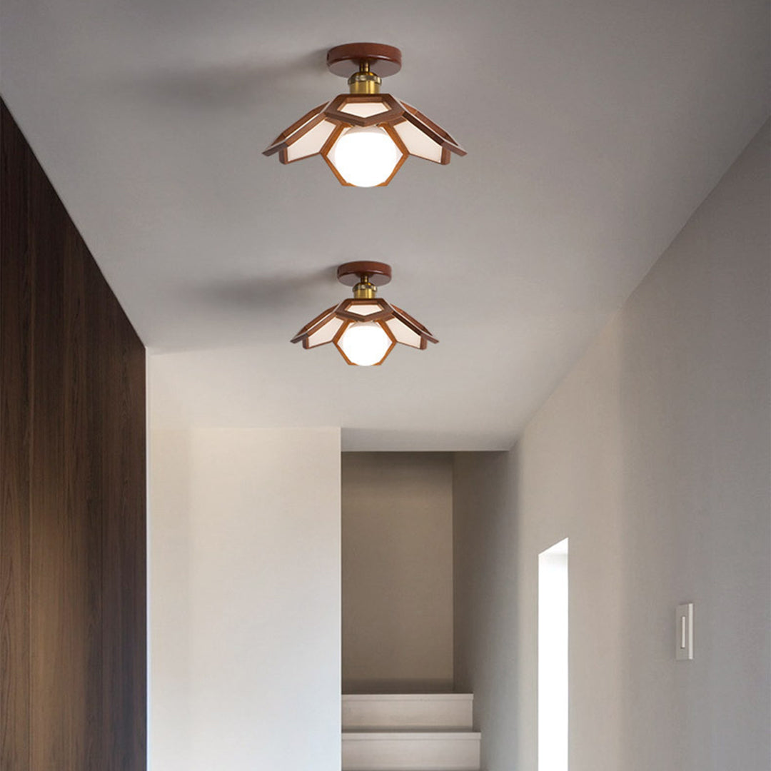 Wood Semi Flush Mount Light Modern Minimalist Lotus Light Design